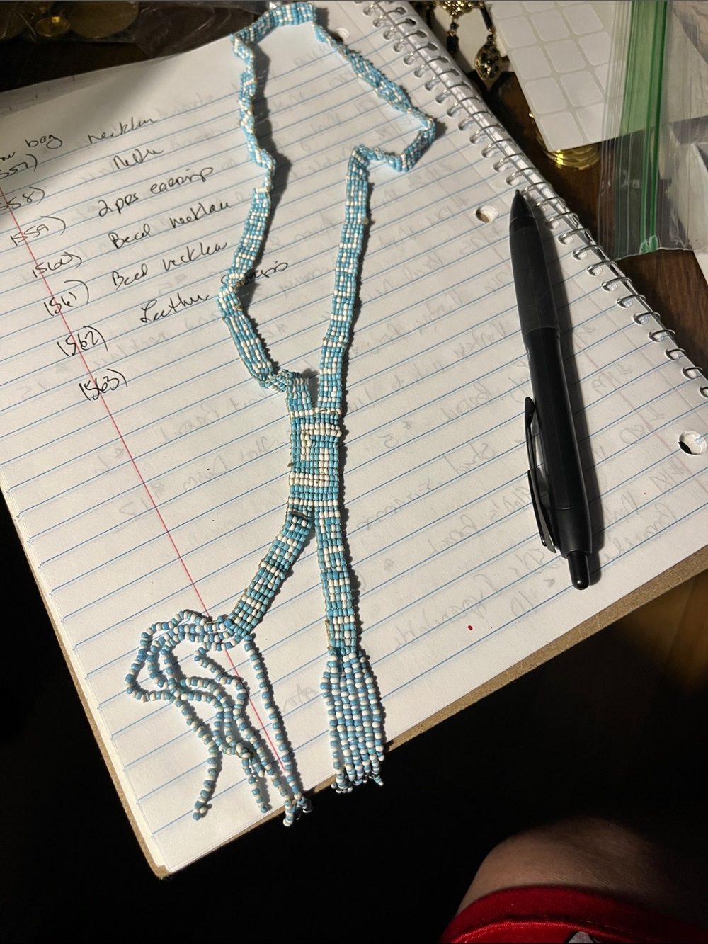 Handmade Light Blue Seed Bead Lariat Necklace with Tassels 1563 some wear
